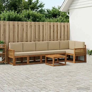Lauko sofos komplektas 7 pcs Natūralus ir bežinis Poliesteris