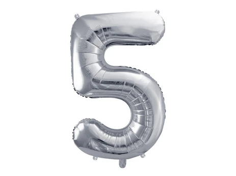 Folinis balionas Skaičius "5", 86 cm, sidabrinis