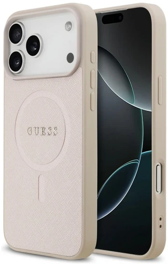 Dėklas Guess Saffiano Classic Logo MagSafe do iPhone 18 Pro Max / iPhone 17 Pro Max rožinė