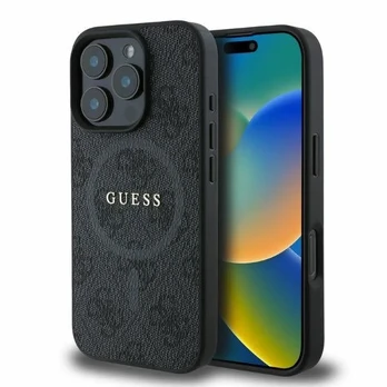 Guess PU Leather 4G Colored Ring MagSafe Case for iPhone 16 Pro Max Juodas