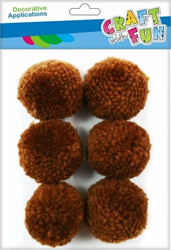 Vilnos pomponai 4cm rudi 6vnt - Craft with Fun