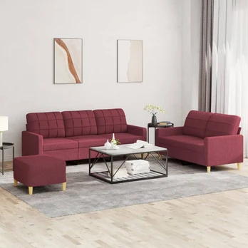 Sofa Sofos komplektas su pagalvėlėmis, 3 dalių, vyno, audinys