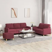 Sofa Sofos komplektas su pagalvėlėmis, 3 dalių, vyno, audinys kaina