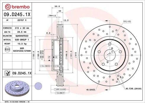 Stabdžių diskas BREMBO 09.D245.1X