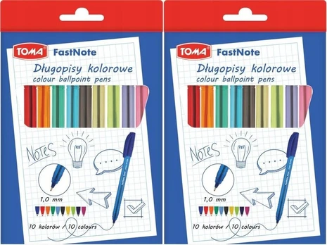 Toma Fastnote rašikliai, 10 spalvų rinkinys, 1.0mm