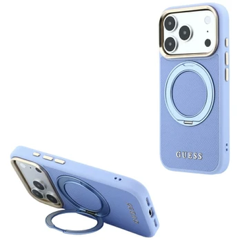 Case Guess Ring Stand 360 Grained Classic Logo MagSafe for iPhone 18 Pro Max/17 Pro Max light blue