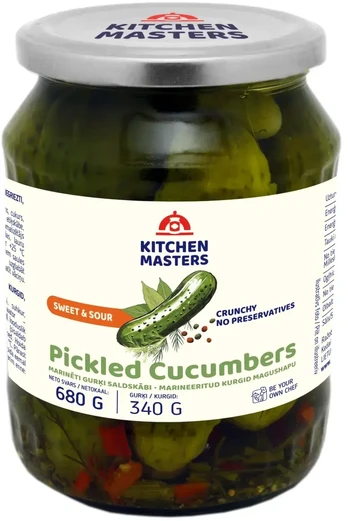Marinuoti agurkai KITCHEN MASTERS, saldžiarūgščiai, 660g/340g