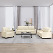 Sofa Sofos komplektas su pagalvėmis, 3 dalių, kreminis, dirbtinė oda kaina
