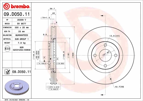 Stabdžių diskas BREMBO 09.D050.11