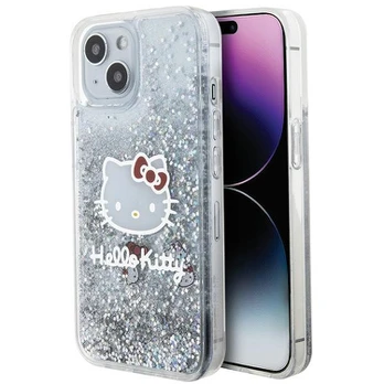 Hello Kitty Liquid Glitter Charms Kitty Head dėklas iPhone 15 - sidabrinis