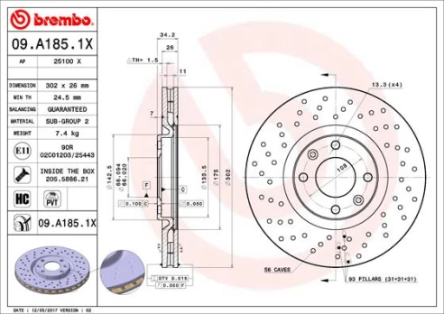 Stabdžių diskas BREMBO 09.A185.1X