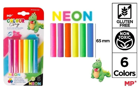 Plastilinas 6 neoninės spalvos - MP pagrindinis popierius