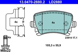 ATE 13.0470-2880.2 Brake pad set