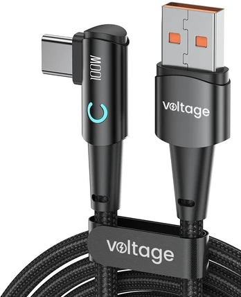Kabelis USB-A / USB-C kątowy Voltage PowerAngle 66W PD 100cm juoda