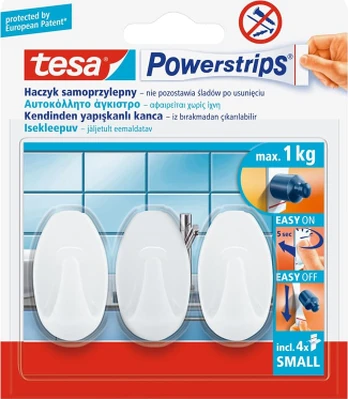 Tesa Kabliukai OVALE, mini, balti, 3 vnt.