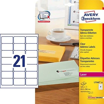 Avery Zweckform Avery L7560-25, Transparent, Rounded rectangle, Permanent, DIN A4, Envelope, Polyester