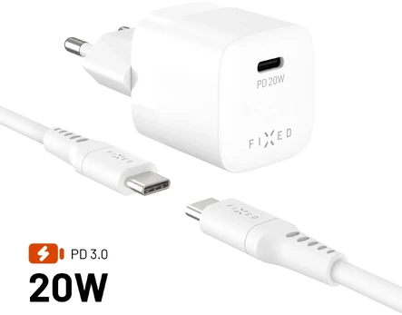 Įkroviklis „Fixed Mini“ su 1 USB-C jungtimi, 1,67 A (FIXC20M2-CC-WH)