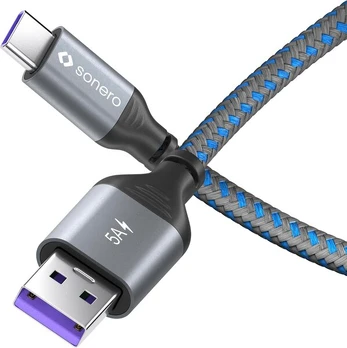 Sonero Usb-c į Usb-a įkrovimo laidas, 2m, 5v/5a, pilkai-mėlynas