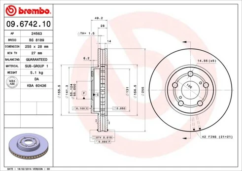 Stabdžių diskas BREMBO 09.6742.10