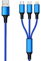 2GO 3in1 USB Ladekabel Micro-USB,Apple,TypeC Nylon 1,5m blau