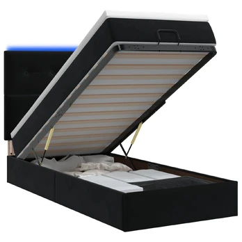 Otmana lova su matracsu ir LED Juoda 100 x 200 cm Aksomas