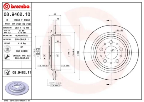 Stabdžių diskas BREMBO 08.9462.11
