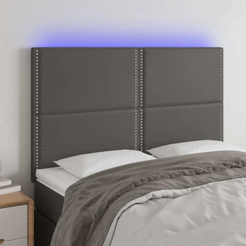 Galvūgalis su LED, pilkas, 144x5x118/128cm, dirbtinė oda