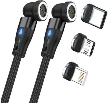 Kabelis USB Realpower USB-A - USB-C + microUSB + Lightning 1 m Juodas (439648)
