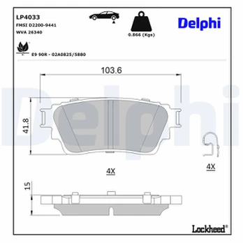 Stabdžių trinkelių rinkinys, diskinis stabdys DELPHI LP4033