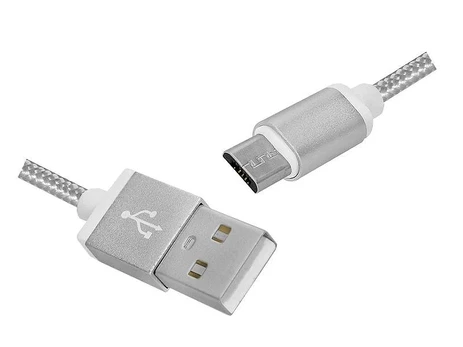 Lamex LTC PS USB -mikroUSB kabelis, 1 m, sidabrinės spalvos.