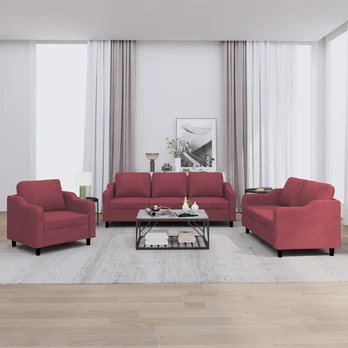 Sofa Sofos komplektas su pagalvėlėmis, 3 dalių, vyno, audinys