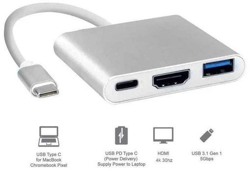 Šakotuvas Hub 3in1 Type-C / USB3.0 / HDMI 4k / PD