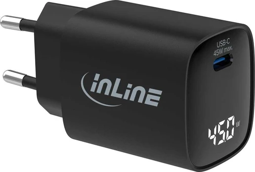 Manhattan „InLine®“ USB PD maitinimo šaltinis, GaN įkroviklis, 1 prievadas, USB-C, 45 W, su ekranu