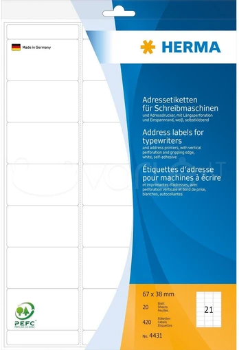 HERMA 4431 ženklinimo etiketė Balta