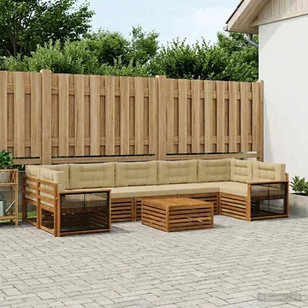 Lauko sofos komplektas su pagalve 8 pcs Natūralus ir bežinis