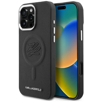 Dėklas Karl Lagerfeld Initial & Metal Logo MagSafe do iPhone 16 Pro Max juoda