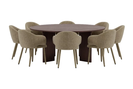 Graos Table - Mocca with 8 Evelin Chair - Beige