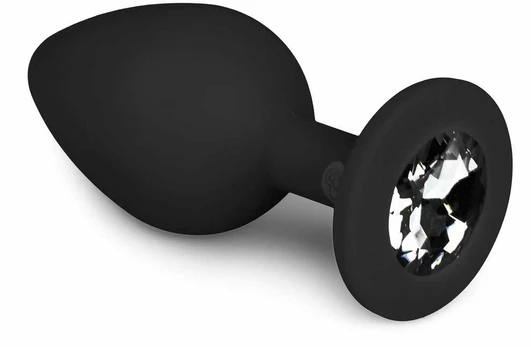 EasyToys Diamond Plug Medium Juodas - Silicone Intimate Priedas with Crystal Base