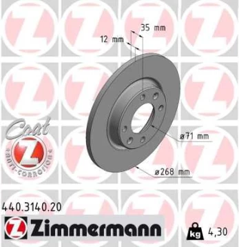 Stabdžių diskas ZIMMERMANN 440.3140.20