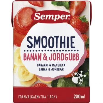 SEMPER SMOOTHIE RTE bananų, braškių tyrė 12mėn, 200ml 119280