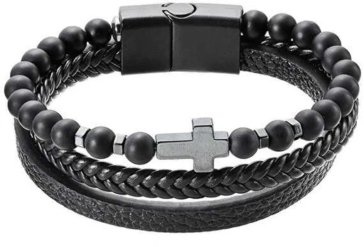 Evolution Group Elegant leatherette bracelet with beads 43044.3 juodas