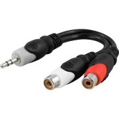 Inline Kabelis DELTACO 3.5mm M-2xRCA F, 0.1m / AA-6 kaina