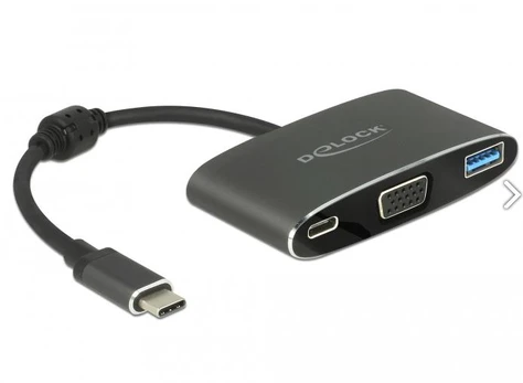 „Delock“ C tipo USB adapteris > VGA lizdas + A tipo USB + C tipo USB PD