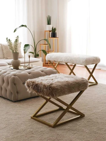 Pouffe Capraz Pelush - Gold, Brown