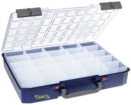 raaco CarryLite 80, Tool box, Polycarbonate (PC), Polypropylene, Mėlyna, Transparent, 13 kg, Hinge, 413 mm