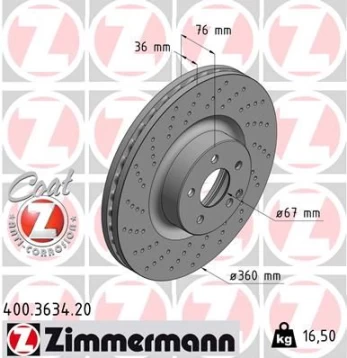 Stabdžių diskas ZIMMERMANN 400.3634.20