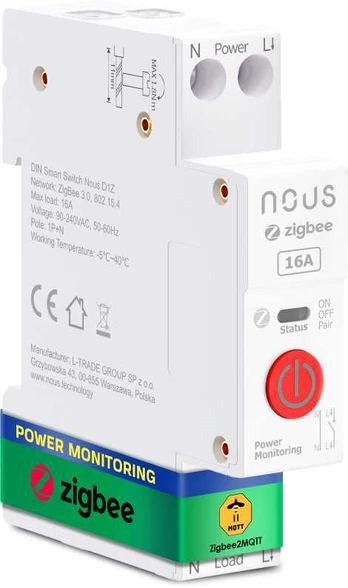 NOUS D1Z Schaltaktor ZigBee3.0 16A/für Hutschiene/ESP32/ZigBee 3.0