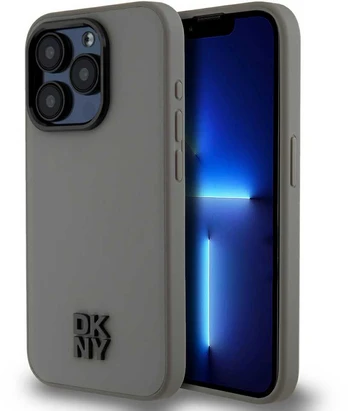 Dėklas DKNY PU Leather Stack Logo Magsafe Case for iPhone 15 Pro Pilkas
