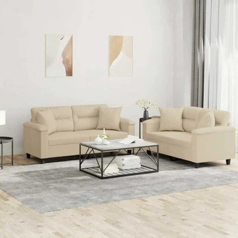 Sofa Sofos komplektas su pagalvėmis, 2 dalių, kreminis, audinys