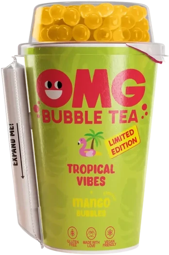Tējas dzēriens OMG, tropu garša, ar mango garšas bumbiņām, 0.265l